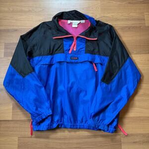Men's Vintage 90's Columbia Blue Pink Anorak Pullover Windbreaker Jacket Sz L